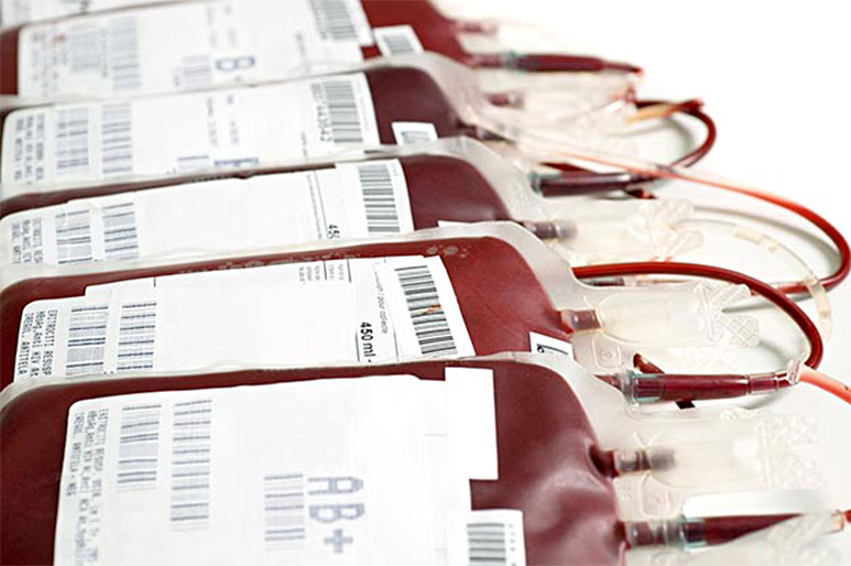 Donated blood in bags